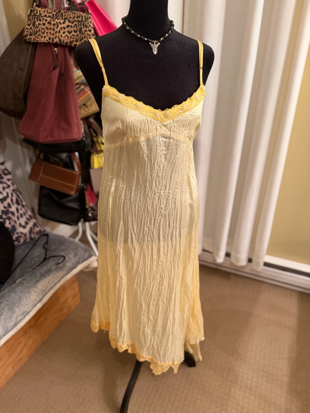 Yellow Lace-Trim Slip Dress — Women Intimates & Sleepwear